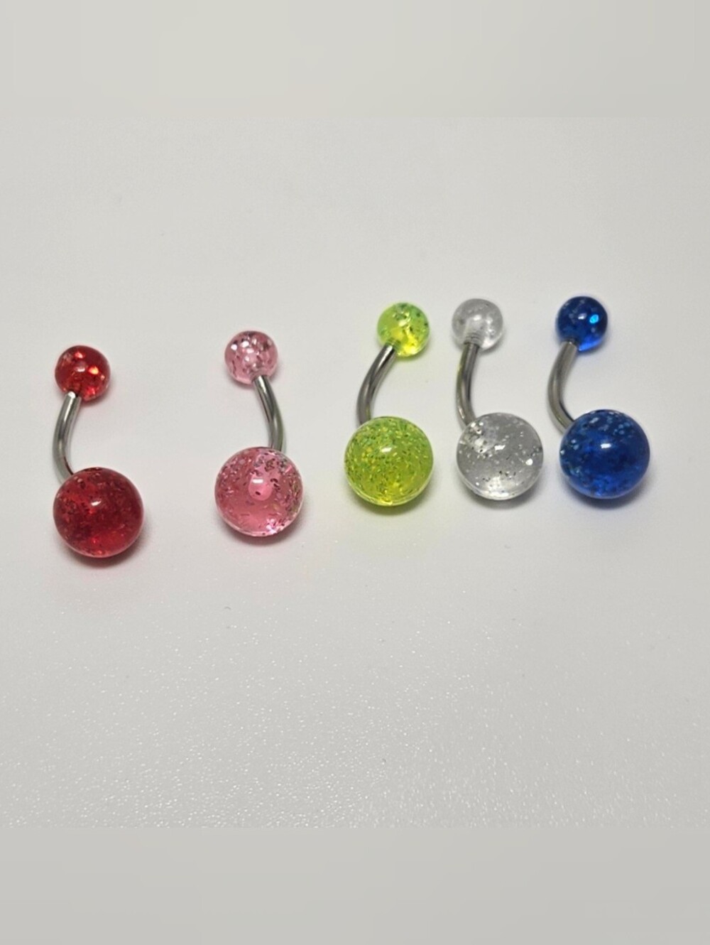5 Navel Belly Ring Glitter Acrylic Ball 14GA - 1.6mm Surgical Steel Length 10mm